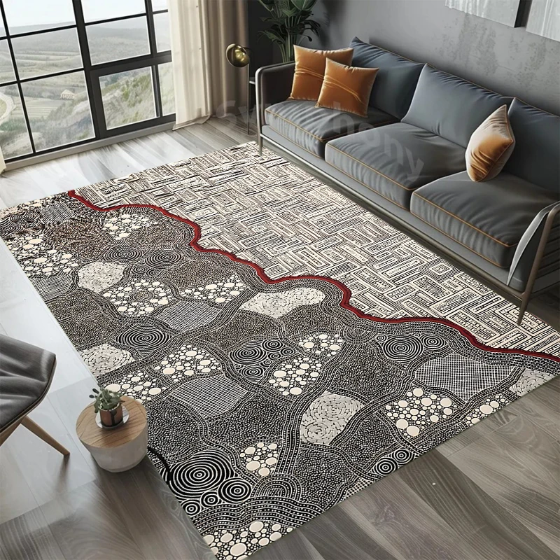 Alfombra Geométrica con Diseño de Puntos Aborígenes, Antideslizante, Resistente al Desgaste, Suave y Lavable, para Entrada, Sala de Estar o Dormitorio