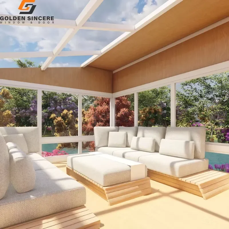 Free Standing Aluminium Frame Glass House 4 Season Conservatory Sunroom with Stainless Steel Screen Netting for Outdoor Patio