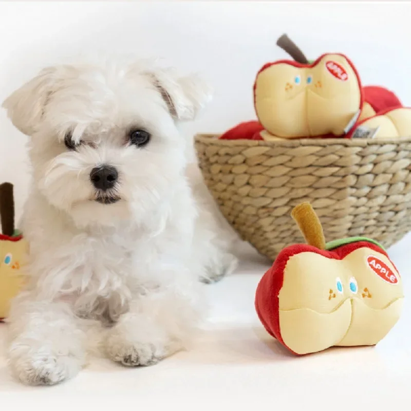 2024 Ins Fruit Series Dog Toy Apple Hidden Food Cute Squeaky Dog Toy Pet Interactive Toy Plush Non Toxic Dog Toys Stuff