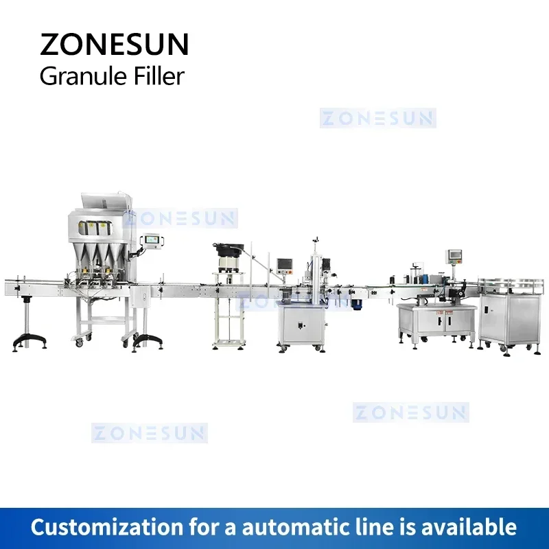 ZONESUN Automatischer Granulatfüller, Waage, 4 Köpfe, Nüsse, Bohnen, Getreide, Samen, Partikelflaschen, Wiege, Abfüllmaschine ZS-GW4