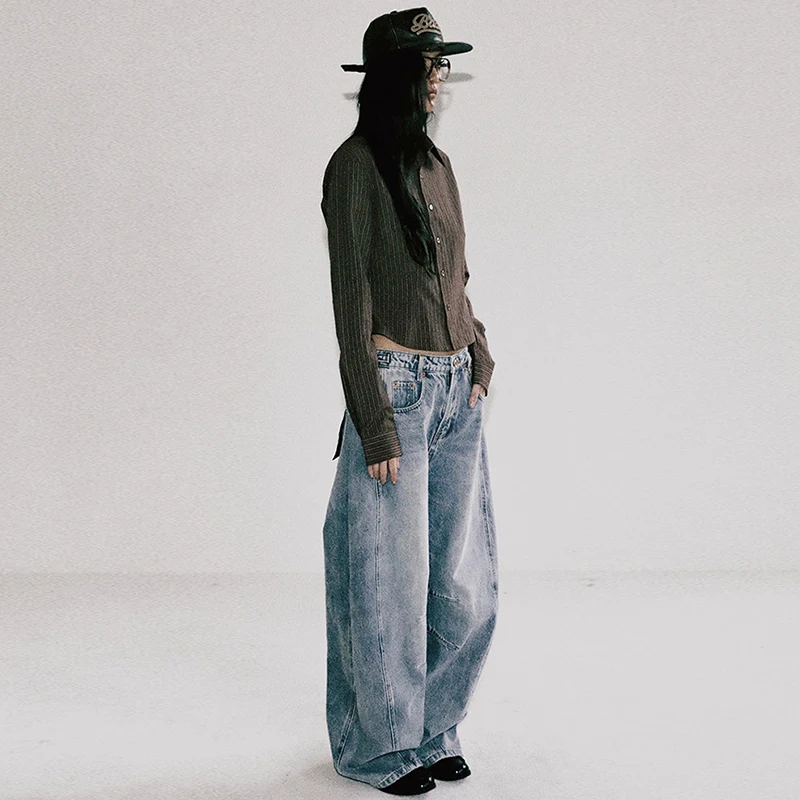 American Retro Loose Casual Pants Women's Small Design Spor Wide Leg Long Trousers High Waist Zipper Sle Autumn Wear