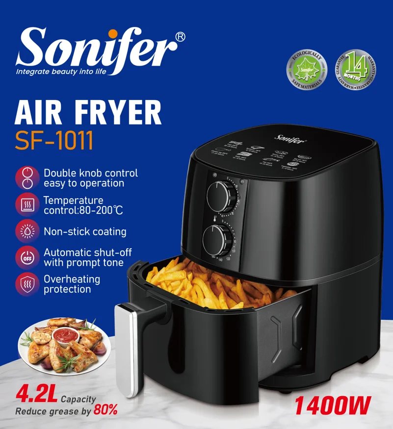 Air Fryer SF-1011 4.2L 1400W Double Knob Oil Free Fryer Adjustable Temperature Timer Non Stick for Home Kitchen