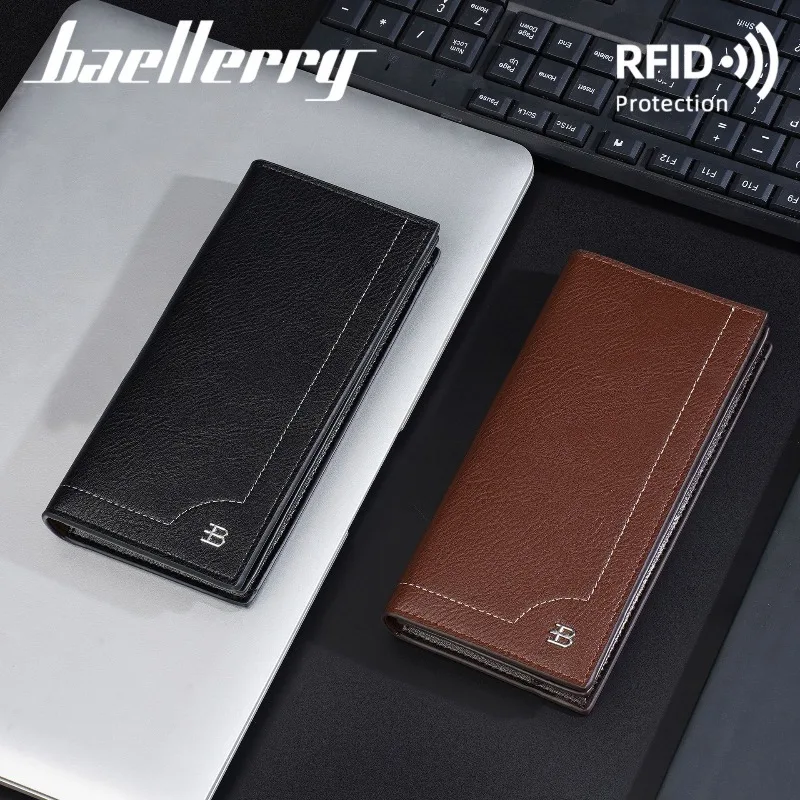 Baellerry Men's Long Wallet Retro Multi Slot Soft Leather Wallet with High-end Feel Zipper Business Wallets for Man