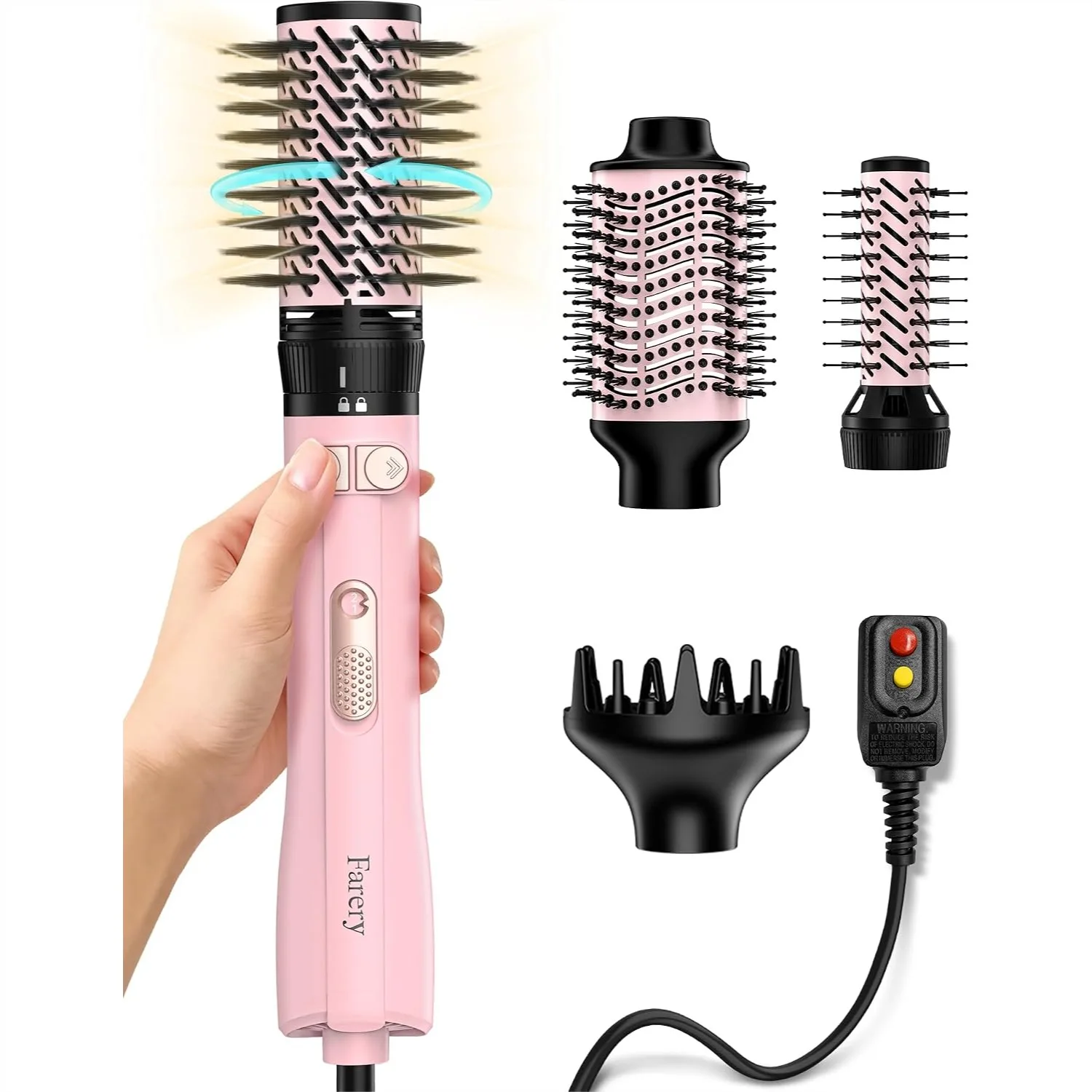 Hot Air Brush 1000W 4-in-1 Volumizer & Styler for Damp Hair with Rotating Round Brush for Volume, Smooth & Curl
