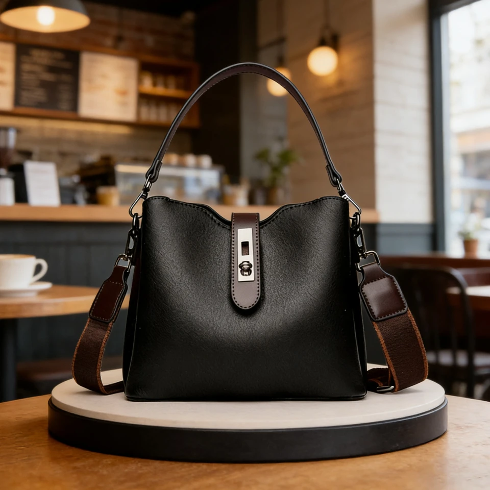 High Quality Soft Leather Bucket Bag 2026 Handbag Women Large Capacity Shoulder Bag Fashion Lock Catch Crossbody Bag Tote
