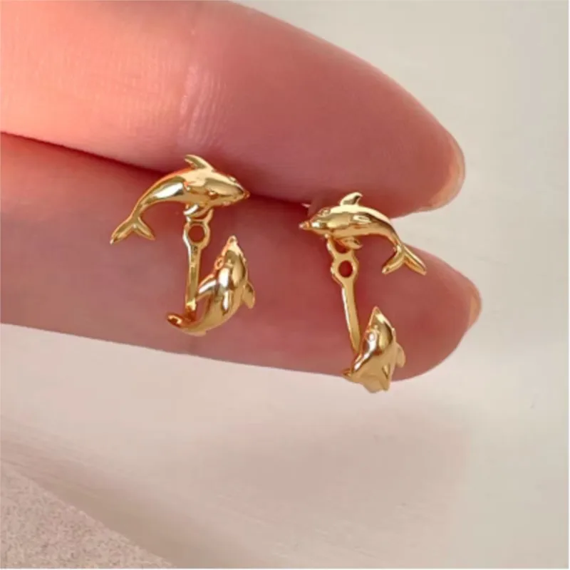VENTFILLE 925 Sterling Silver Dolphins Earrings for Women Ear Stud Creative Design Smooth Aesthetic Jewelry Gift Dropshipping view 4