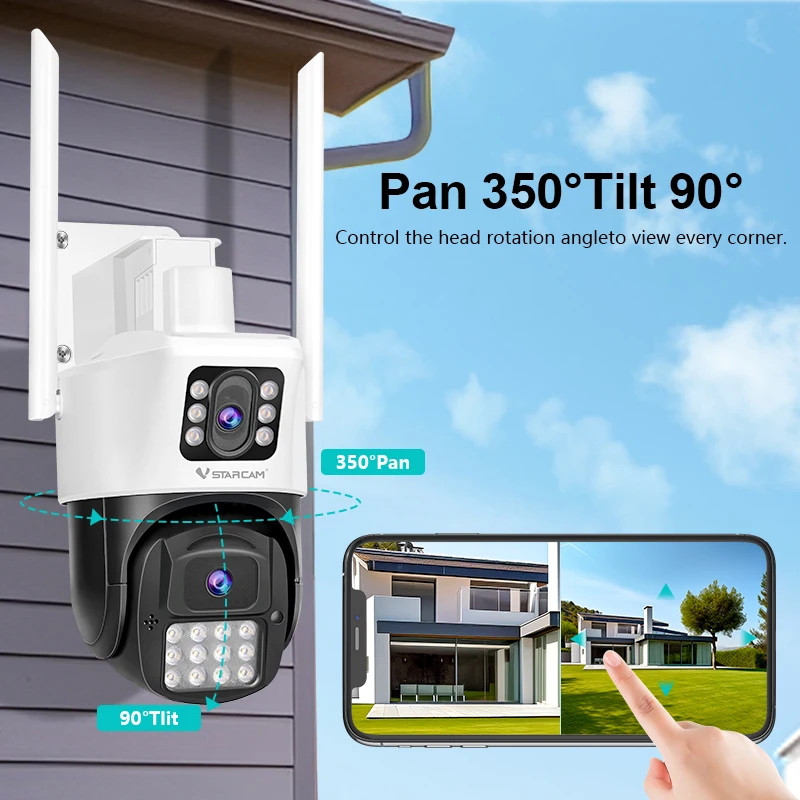 Vstarcam 2MP IP WiFi Outdoor Camera Dual-Lens Dual-Screens 1080P AI Human Detection Security Night Vision 2-Way Audio