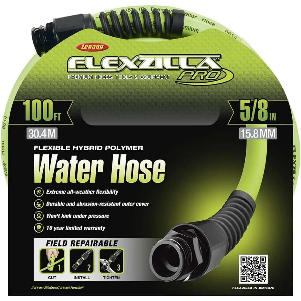 Water Hose with Reusable Fittings, 5/8 in. x 100 ft., Heavy Duty, Lightweight, Drinking Water Safe