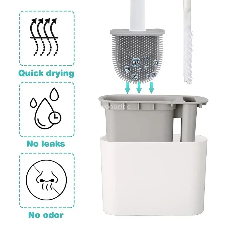 Wall Hanging Toilet Brush with Holder Long Handled Silicone Toilet Brush Soft Bristles WC Cleaning Brush Bathroom Accessories view 4