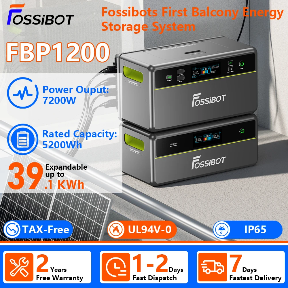 [Expédié depuis l'Europe] Système de stockage d'énergie pour balcon FOSSIBOT FBP1200, capacité de 1958 Wh augmentée à 39160 Wh, batterie LiFePO4 avec plus de 6000 cycles, puissance nominale de 1200 W,