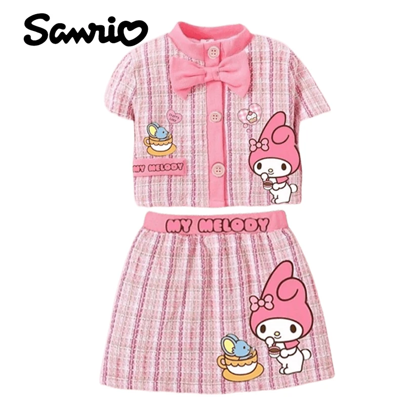 

Anime Kawaii Sanrio My Melody Kid Short-Sleeved Short-Sleeved Skirt Set Cartoon Cute Fashion Girl Top Short Pink Dress Suit Gift