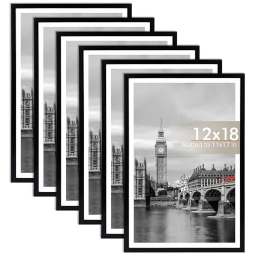 

Набор из 6 фоторамок с ударопрочным пластиковым стеклом, тонкой рамкой и легким весом для настенного галерейного дисплея, черный