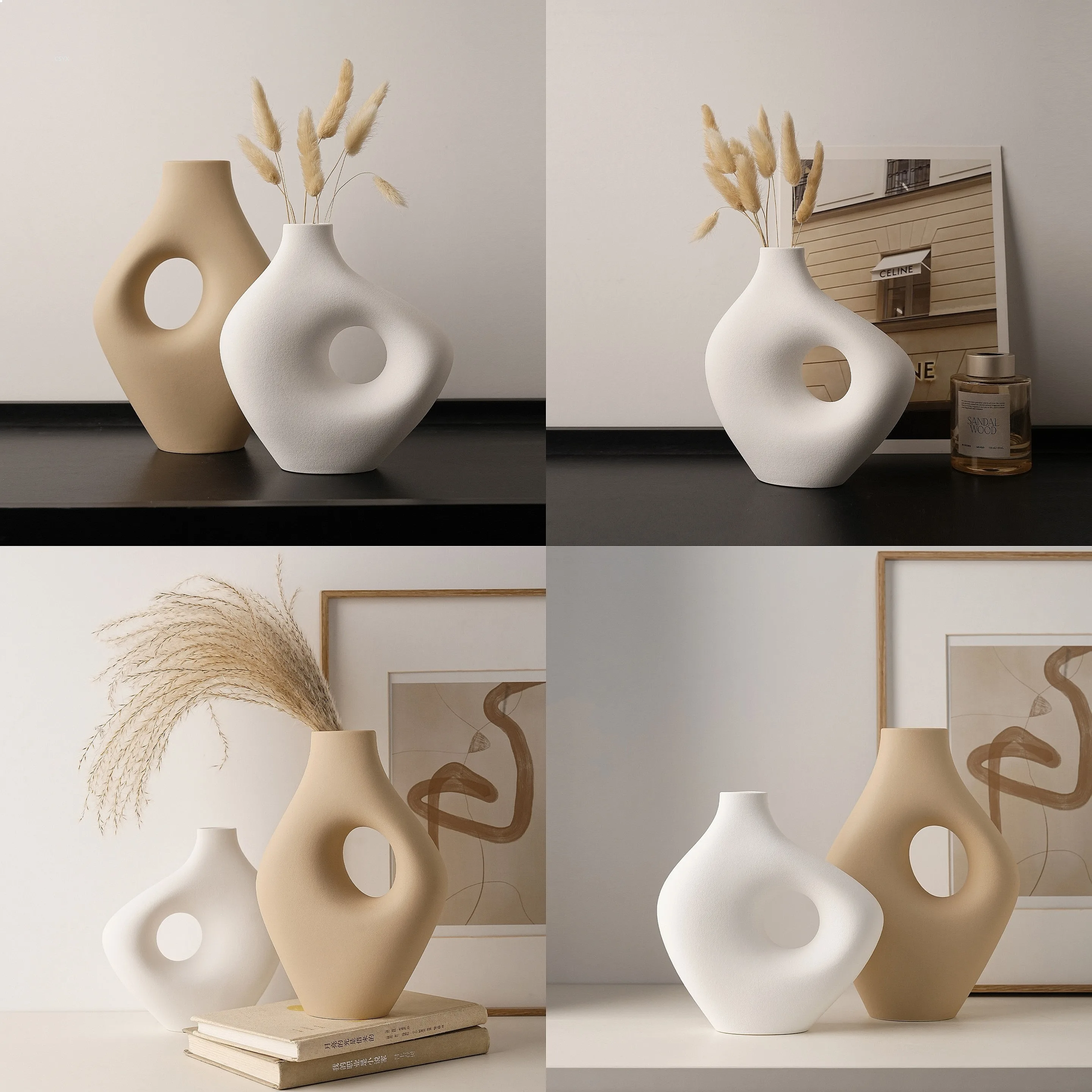 Wabi Sabi White Ceramic Vase Creative Flower Arrangement Home Living Room Entryway Wine Cabinet Decorative Table Ornament