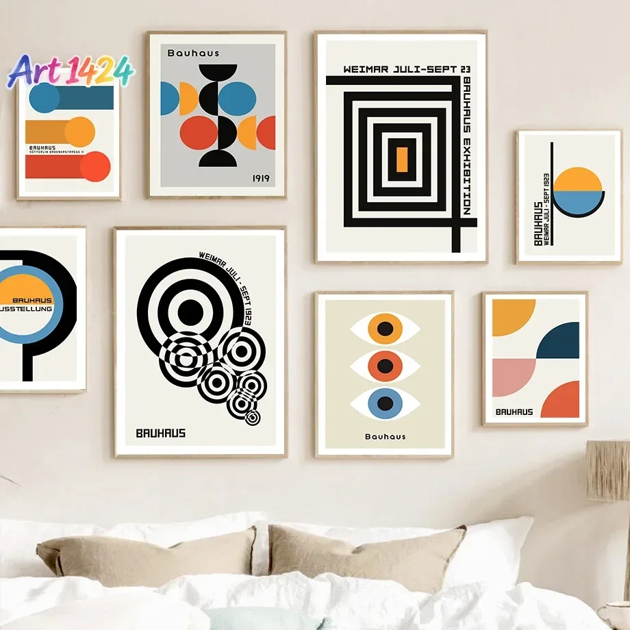 1pcs(No frame)Modernist Bauhaus Geometric Canvas Poster Living Room Wall Art Retro Prints Mid Century Home Decorative Wall Ar