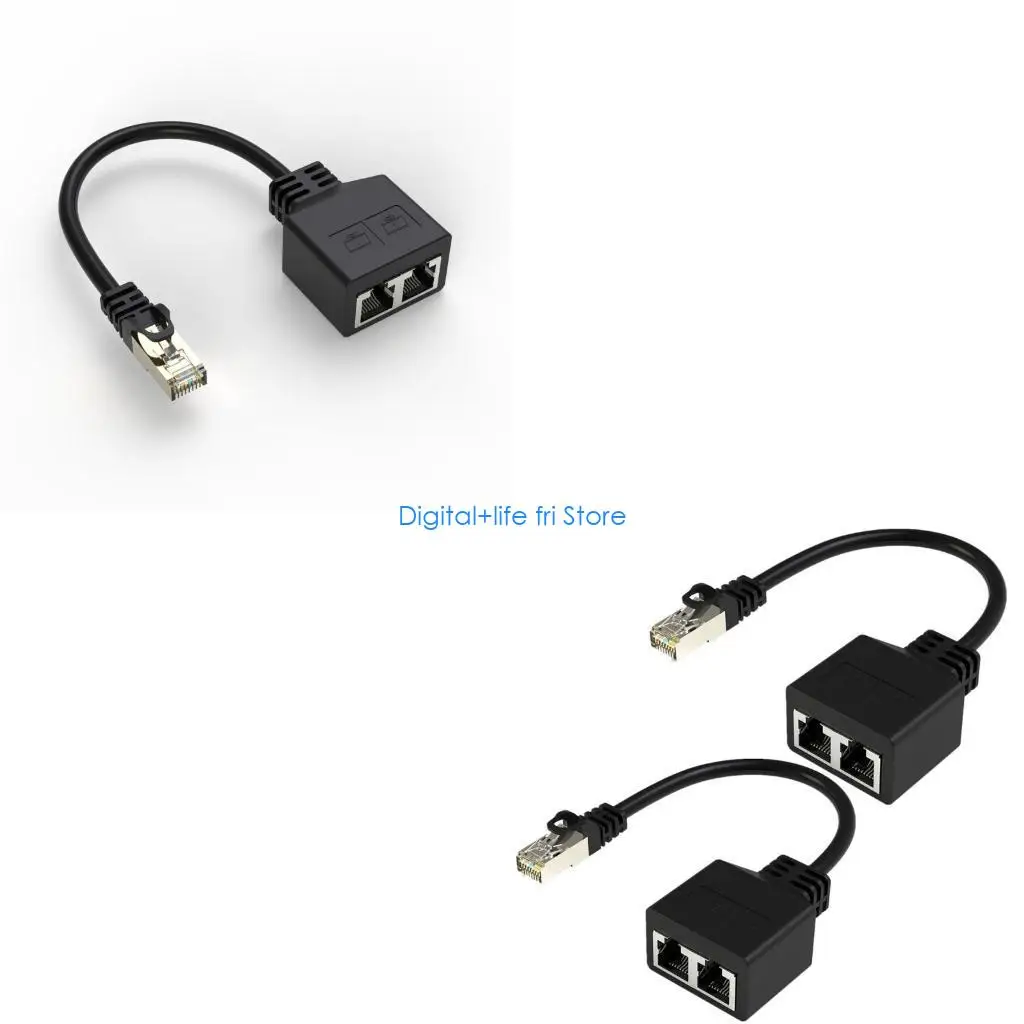 E06D RJ45 Socket Splitter Ethernet Adapter 1 to 2 Ways Male to Female Cable Extender