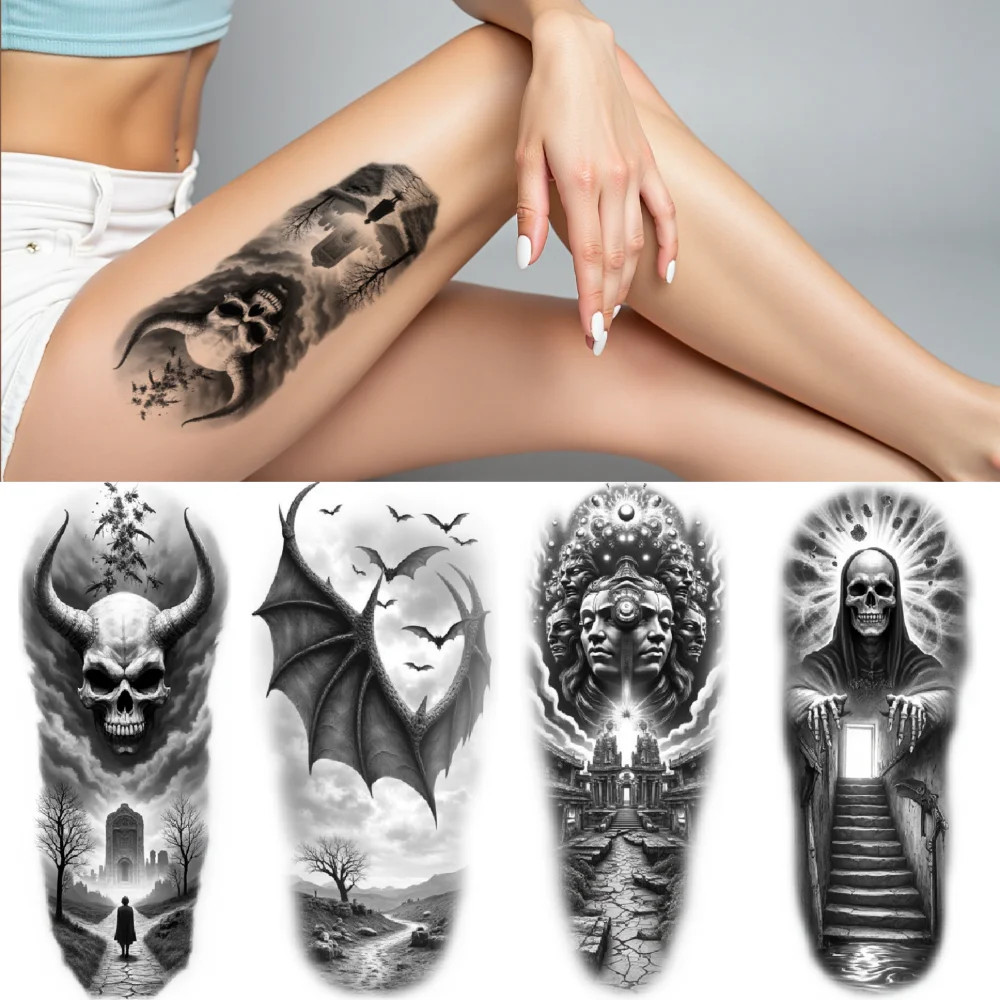 

3pcs Temporary Tattoo Waterproof Long-lasting Body Stickers Thorns Demon Winged Creature For Adults Arms Women