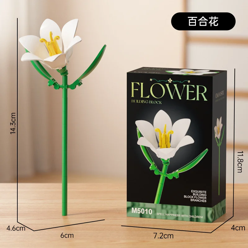 

M5010 Lily Flower Bouquet Micro Building Blocks DIY Artificial Romantic Eternal Bricks Home Decor Construction Toys For Gifts