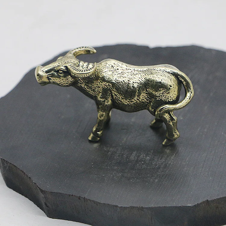 1 piece solid brass buffalo ornaments vintage zodiac cow tea pet animal home living room office desk decoration