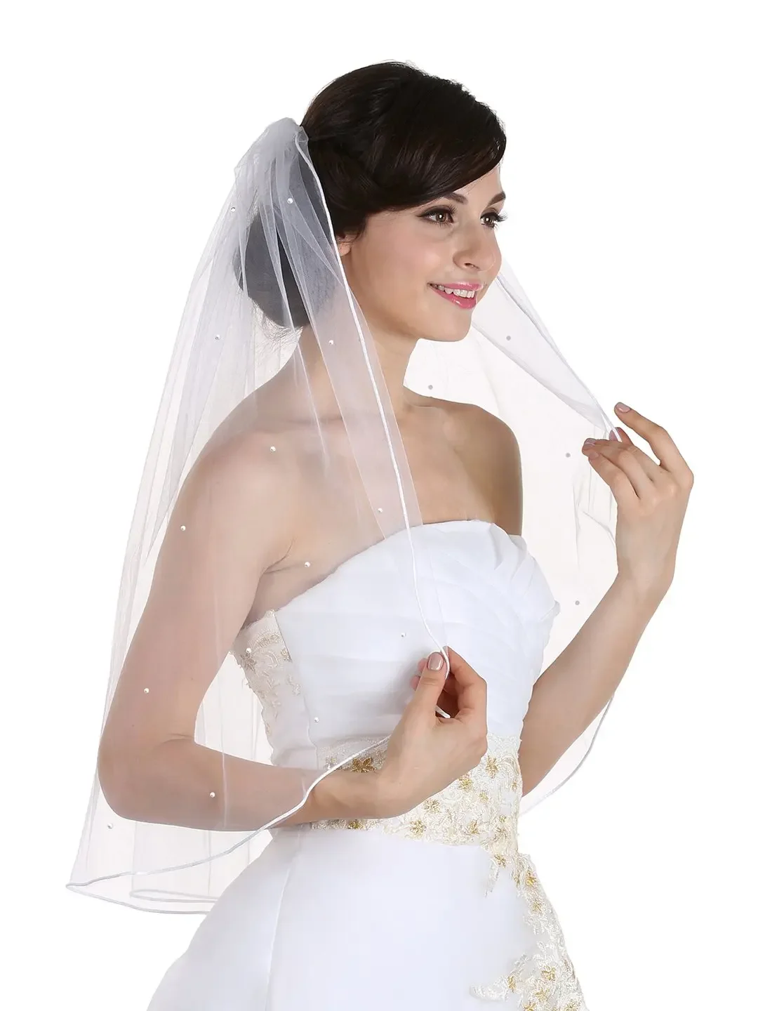 1T 1 Tier Rhinestone Crystal  Edgel Bridal Wedding Veil 2022