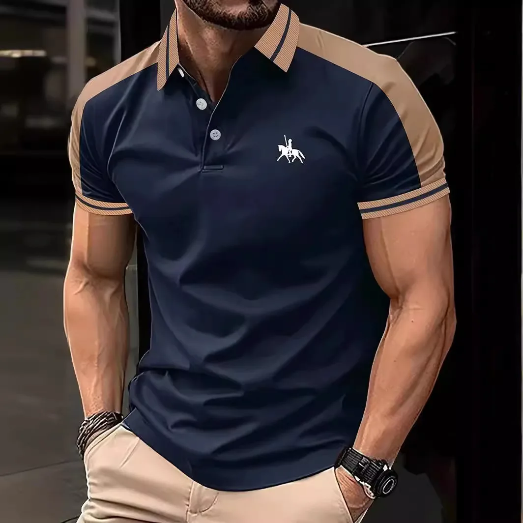 Letni nowy trend w modzie męskiej T-shirt z nadrukiem z klapami Codzienny Casual Męska sportowa koszulka polo z krótkim rękawem Top Hombre Manga