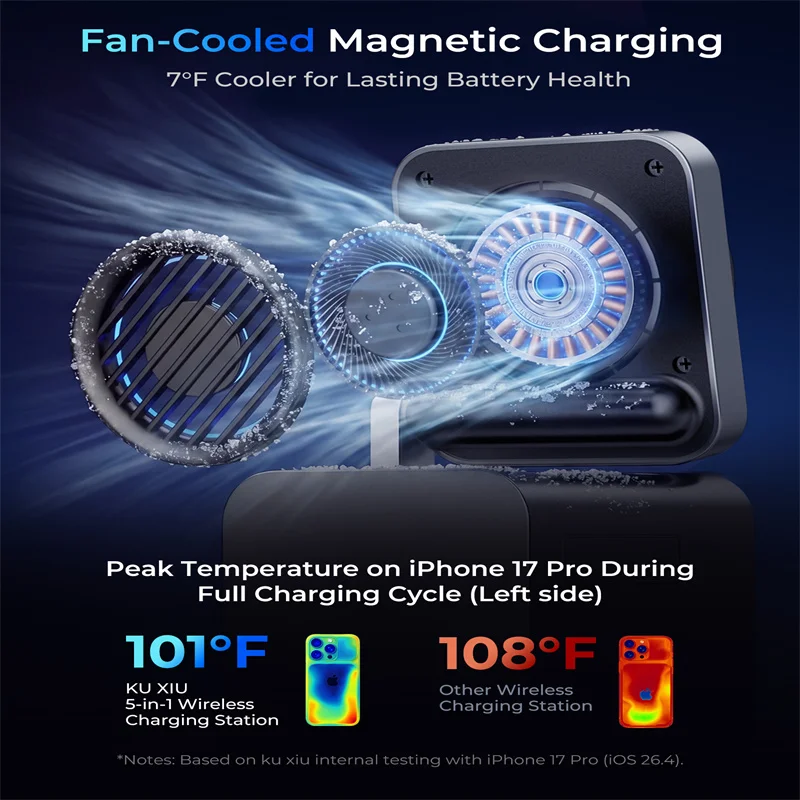 KUXIU D5 Qi2.2 25W Magnetyczna Stacja Ładująca Bezprzewodowa z Inteligentnym Kolorowym Wyświetlaczem TFT do iPhone 18 17 16 15 14 13/iWatch/AirPod — zdjęcie produktu 4