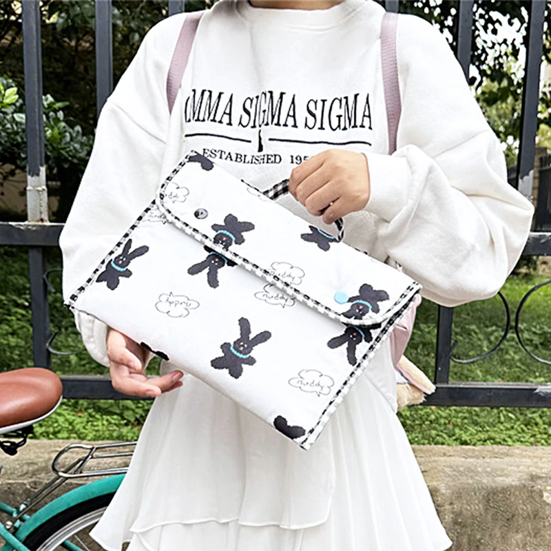 Adorável coelho macio algodão bolsa para portátil inverno mulher estudante lona sacola moda estilo coreano maleta 13 Polegada sacos de computador