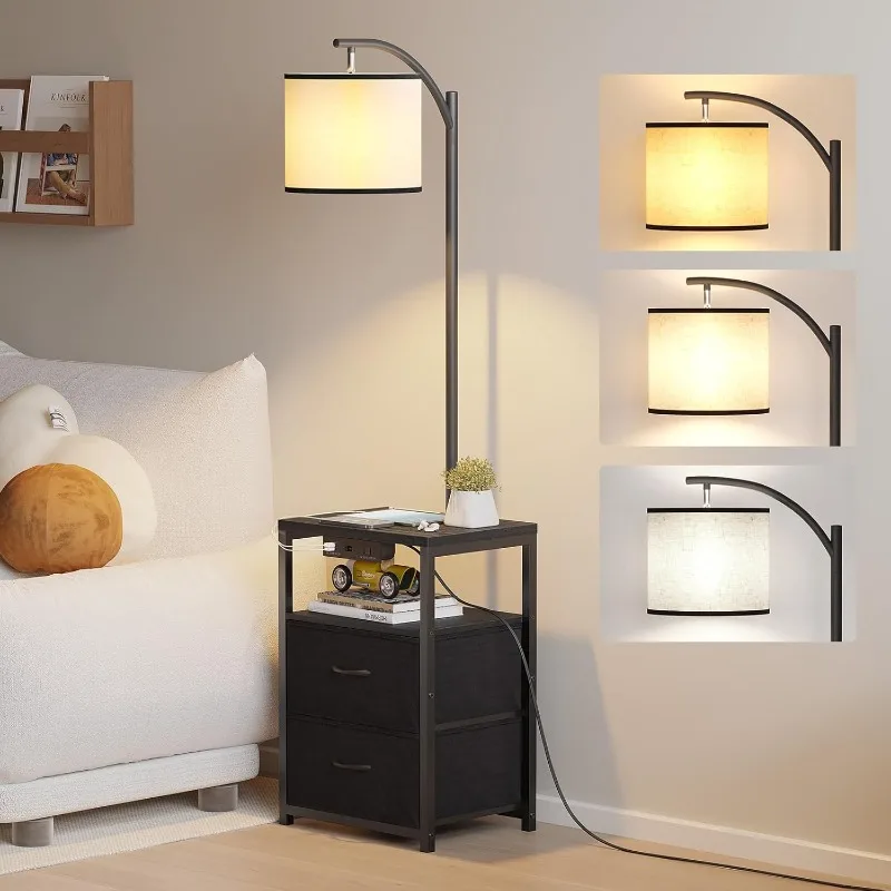 

Floor Lamp with Table&2 Drawers,USB Port and Outlet,Lamps for Nightstand with 3 Color Temperature Led Bulb Included