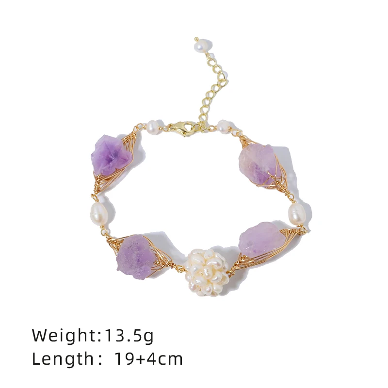 Natural Freshwater Pearl Flower Ball Amethyst Bracelet Korean Style Women Luxury Jewelry Fashion Ladies and Girls Gift GB1168
