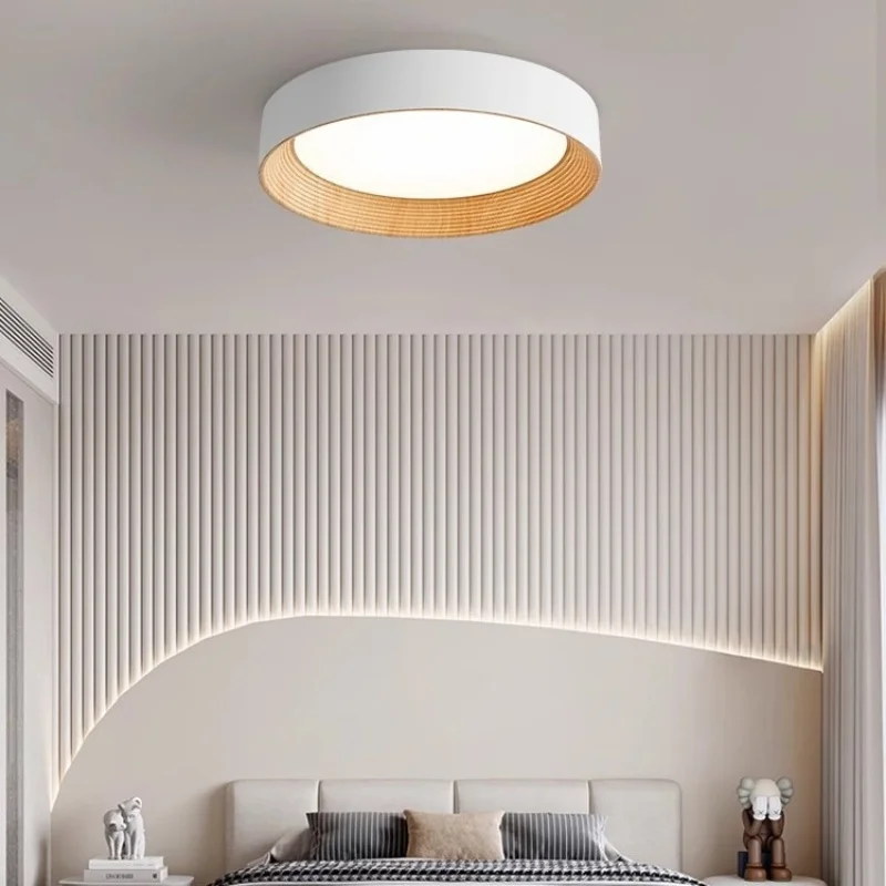 Nordic Round Wood Grain Texture Ceiling light Minimalist Walnut color LED Ceiling Chandelier Bedroom Home Decorative Lighting