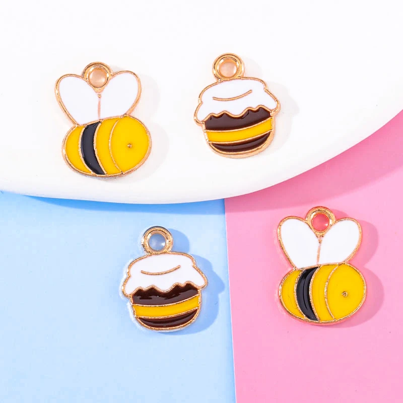 10pcs 11*14mm Enamel Bee Honey Jewelry Making Cute Earrings Pendants Bracelets Necklace Accessories DIY Finding Craft Supplies