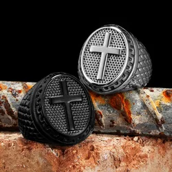 Christian Cross Black Religon Men Rings Stainless Steel Punk Cool Stuff Fashion Accessories Jewelry For Women Gift Wholesale