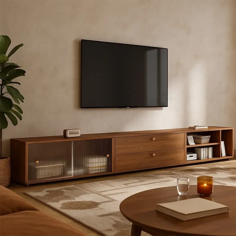 for Medieval Solid Wood TV Cabinet Living Room Home Storage Locker Integrated Floor Modular Cabinet TV Stand