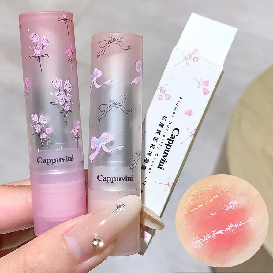 Brillo de labios sólido hidratante con flores, brillo de espejo, miel, hidratante, bálsamo labial de gelatina rosa brillante, lápiz labial de maquillaje no pegajoso