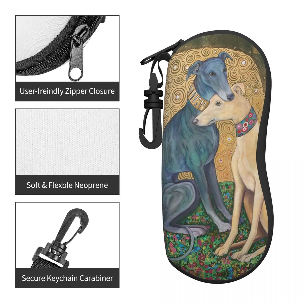 Custom Gustav Klimt Greyhound Dog Art Glasses Case Stylish Whippet Sihthound Dog Shell Eyeglasses Case Sunglasses Box