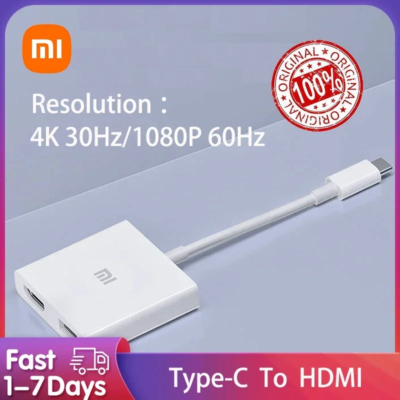 Oryginalny wielofunkcyjny kabel adaptera Xiaomi typu C na HDMI lub USB-A HDMI 4K 3.0USB do przesyłania danych laptopa Apple Macbook Mi