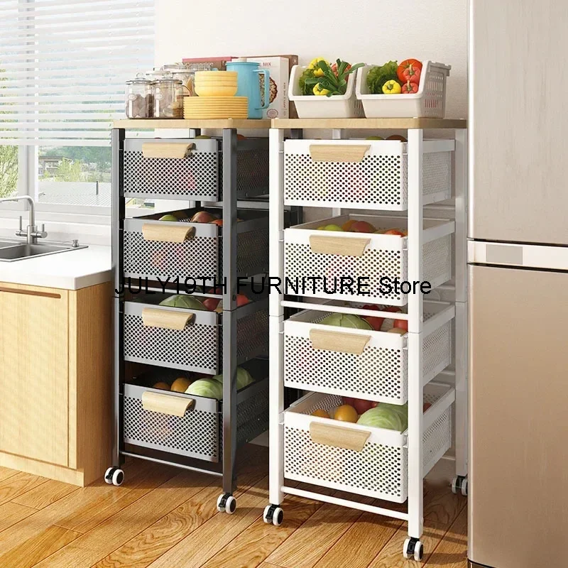 

Multi-functional Kitchen Trolleys Home Vegetable Fruit Storage Auxiliary Cart Multi-layer Movable Narrow Kitchen Storage Trolley