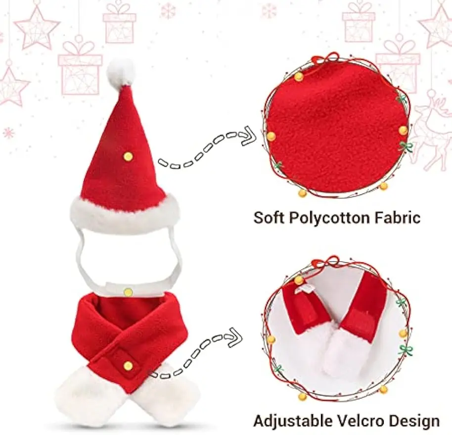 ATUBAN Christmas Cat Costume Small Dog Santa Hat with Scarf Kitty Xmas Outfit Apparel Pet Santa Claus Set for Kitten, Puppy