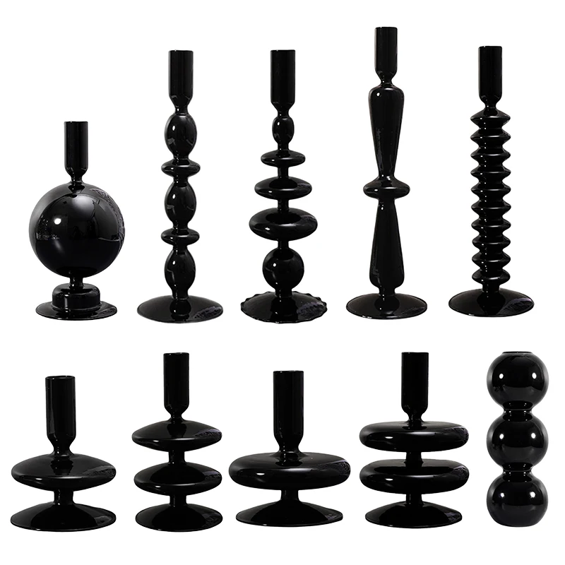 Retro Candle Holders Black Glass Vase Candlestick For Wedding Party Dinner Candlelight Decoration Living Room Dining Table Decor