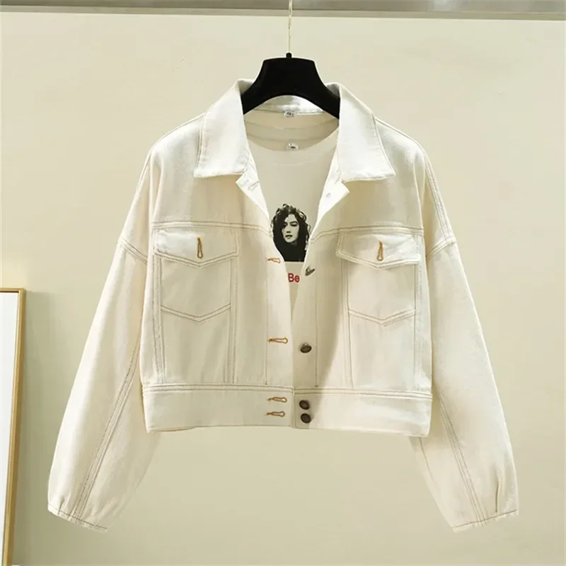 

Spring Vintage Dark Green Apricot Denim Jacket Coat Women Loose Short Cowboy Outerwear Korean Big Pocket Jeans Jackets Female
