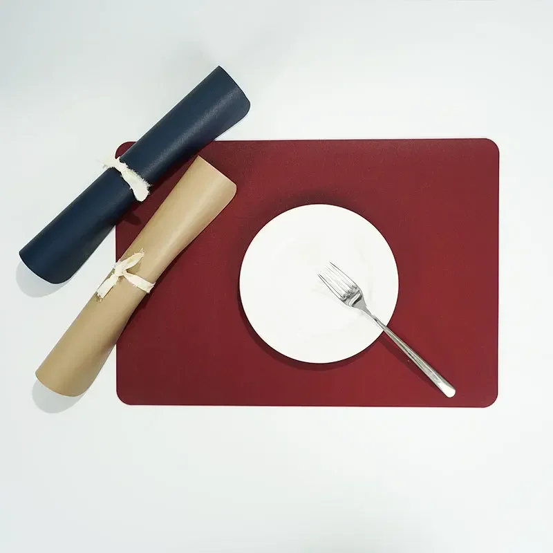 Nordic Ins 2-Layer Leather Placemat Heatproof Waterproof Oilproof for Hotel Home Dining Heat-Resistant Easy Clean Solid Color