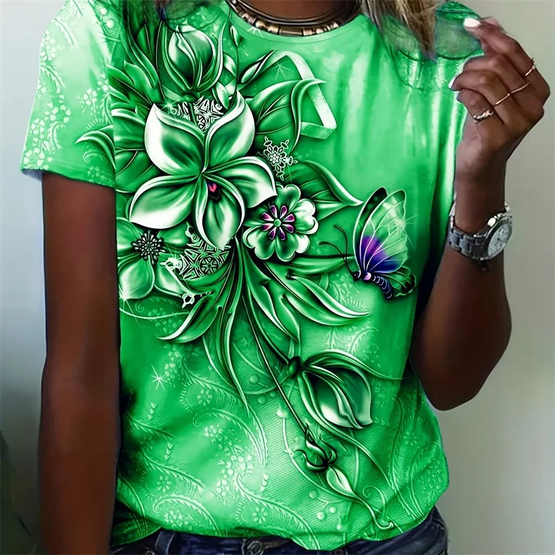 

Women Flower Butterfly Printed T-Shirt Summer NEW In Oversized Popular T-Shirt Clothes Women Short Sleeve Tee Shirts