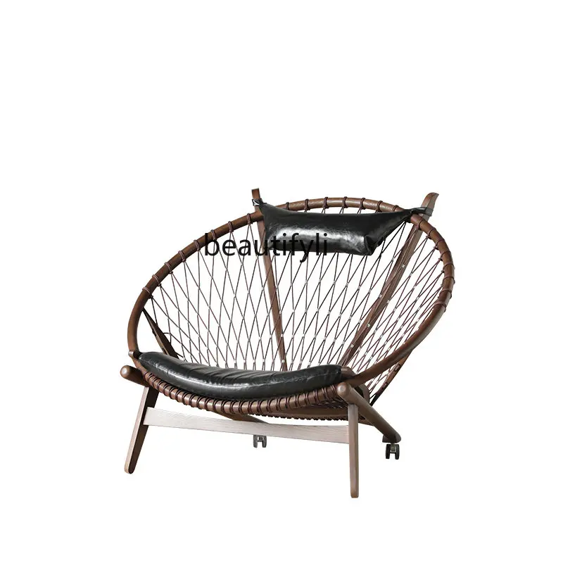 Nordic Single Leisure Chair Peacock Drawstring Coil Chair Solid Wood Balcony Designer Lazy Recliner single sofa chair