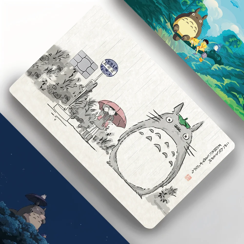 Anime Hayao Miyazaki My Neighbour Totoro Stickers 4pcs PVC Credit Card Skin Stickers Removable Self-adhesive Protective Film