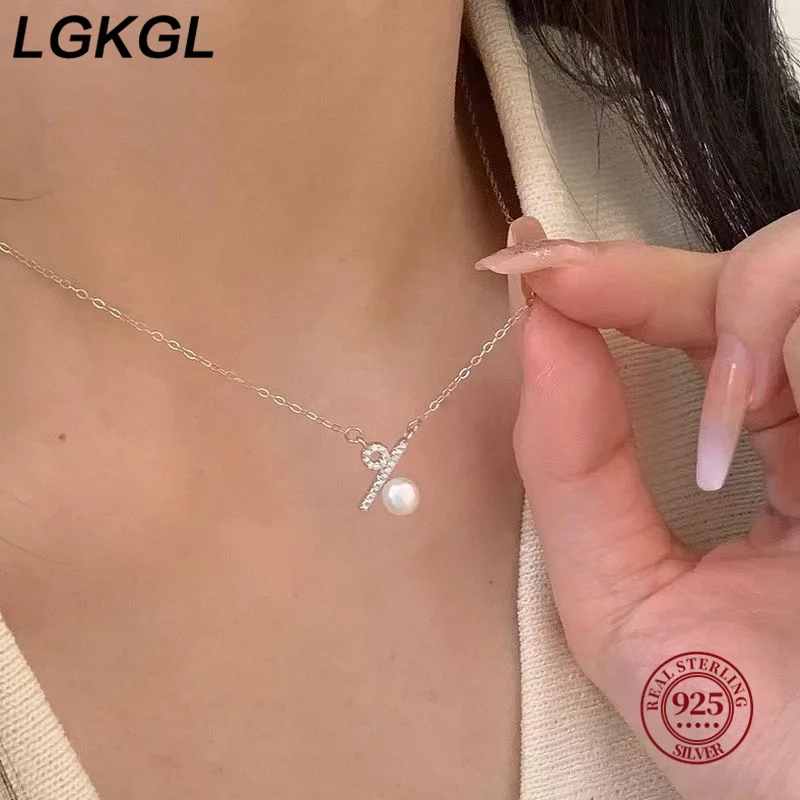 LGKGL 100% love s925 sterling silver percentage symbol necklace female special-interest Design shell pearls short pearl necklace