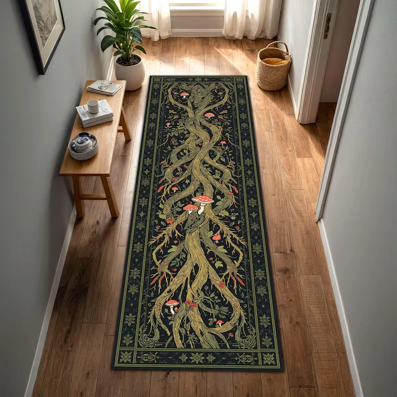 Natural Tree of Life Pattern Area Carpet Mat Rug Home Decoration Mythical Vintage Modern Hallway Living Room Floor Rug