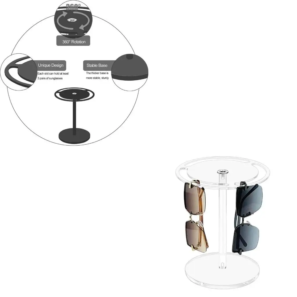 360Rotating Acrylic Sunglasses Rack with 3 Slots and Round Base