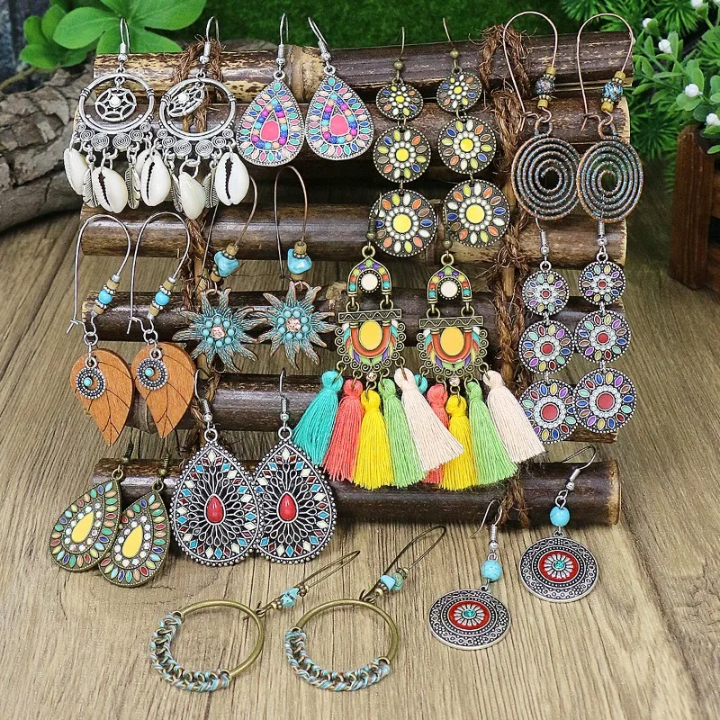 Vintage Hot Sell Tassel Dangle Earrings Set for Women 3 Pairs Bohemian Geometric Shell Sunflower Designer Earrings Boho Jewelry