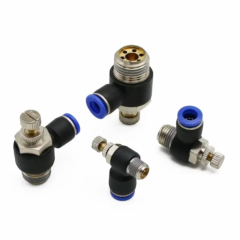 Pneumatic Speed Flow Controller 8mm 6mm 10mm 12mm OD Hose Tube 1/4"BSP 1/8" 3/8" 1/2" Male Gas Airflow Limit Valve Quick Fitting