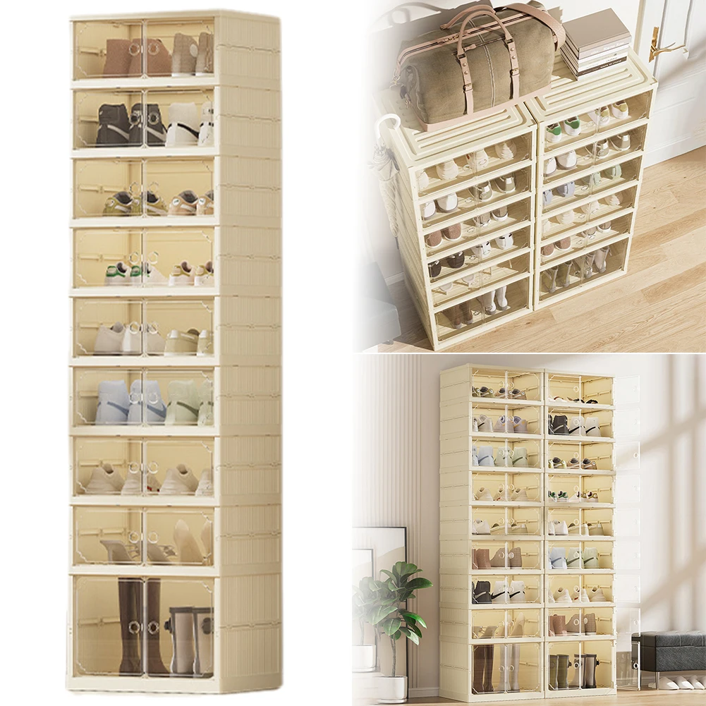 

9Layer Portable Folding Shoe Rack Shoe Organizer Storage Box With MaClear Door For Closet Entryway Storage Containers Binsgnetic