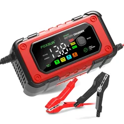 FOXSUR-cargador de batería de coche, dispositivo de carga rápida de 12V, 7A, 7 etapas, para motocicleta inteligente, AGM GEL, LiFePO4, batería de plomo ácido, reparación de pulso